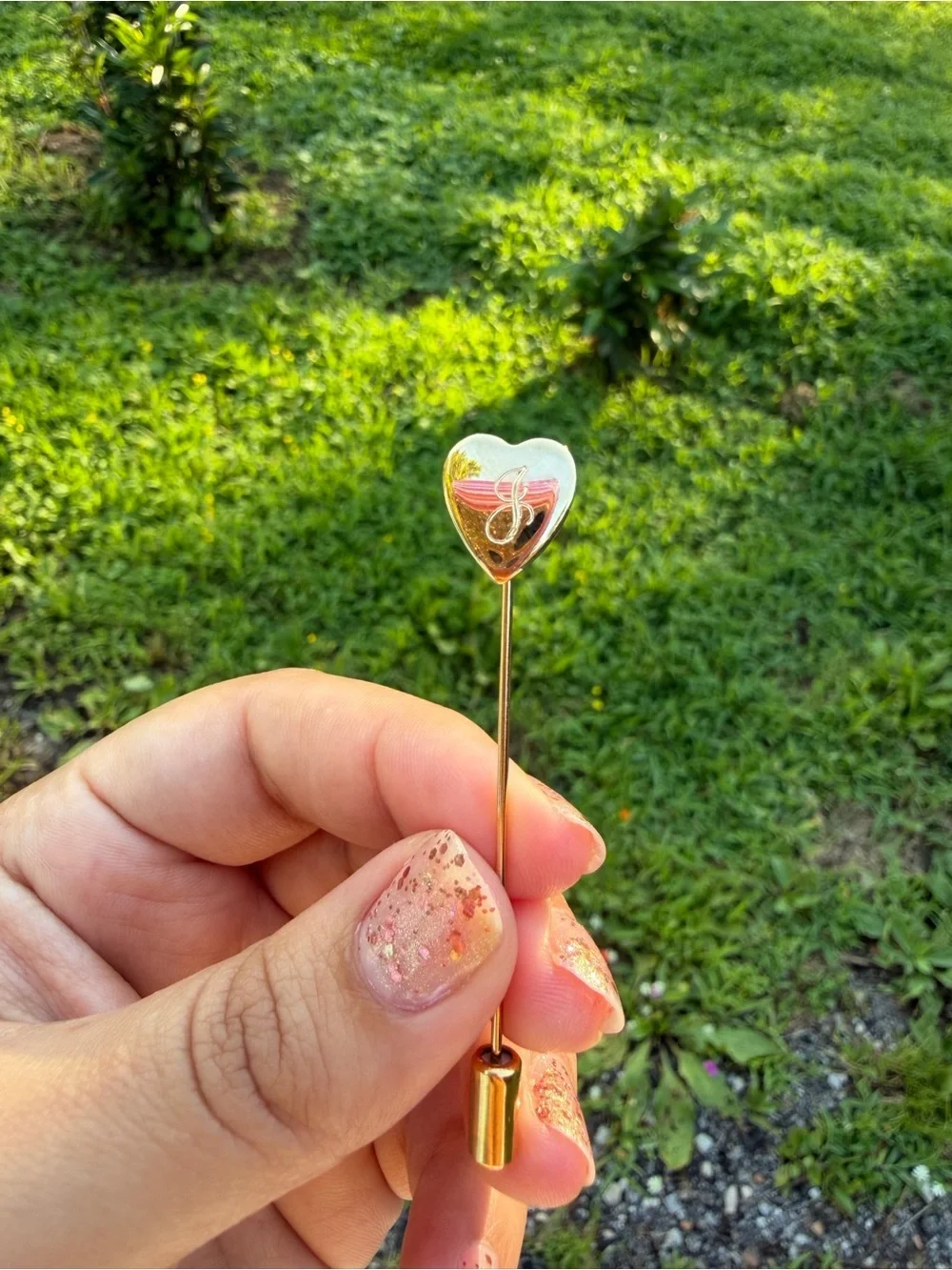Gold Tone  Heart Stick Brooch